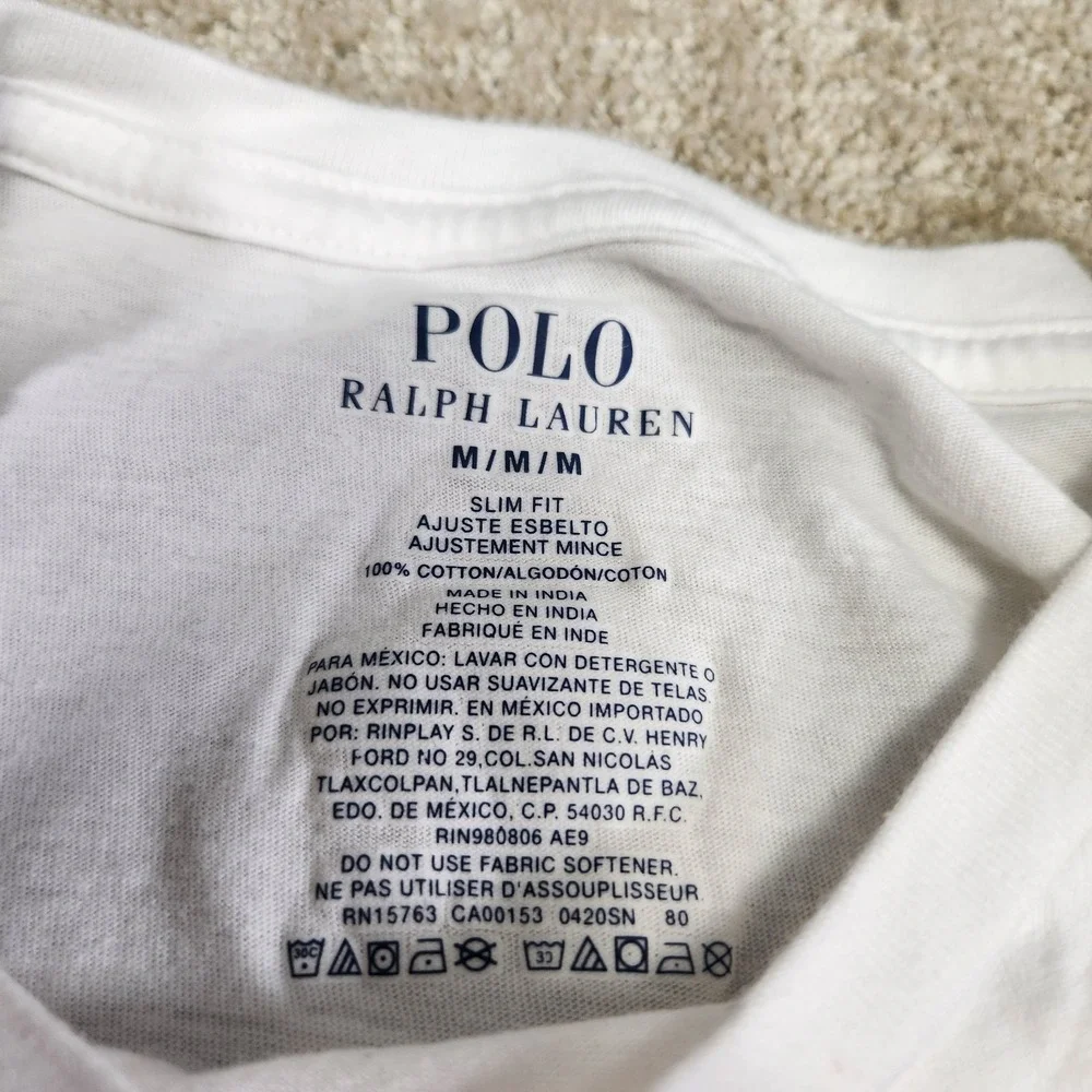 Polo Ralph Lauren Shirt Men Medium Slim Fit White Tee Pony Logo Cotton NEW